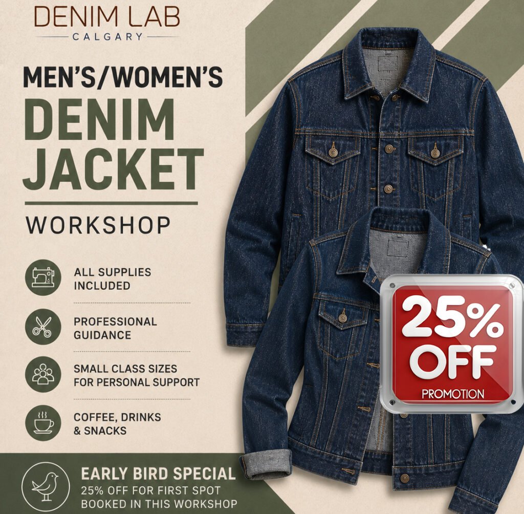 Sunday July 26, 2026. Men's/Women Denim Jacket making workshop.